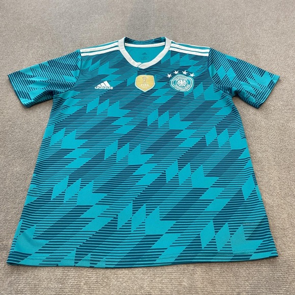 Germany Soccer Jersey Mens Large Teal 2018 FIFA World Champions Adidas Shirt - Picture 1 of 11